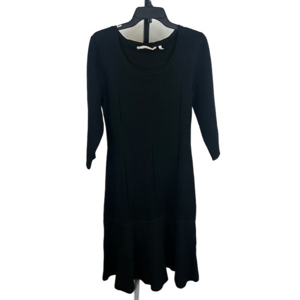Soft Surroundings‎ Black Knit Dress Ribbed Detail 3/4 Sleeve Size Medium
